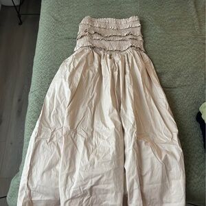 Smocked Strapless Maxi Dress in Cream